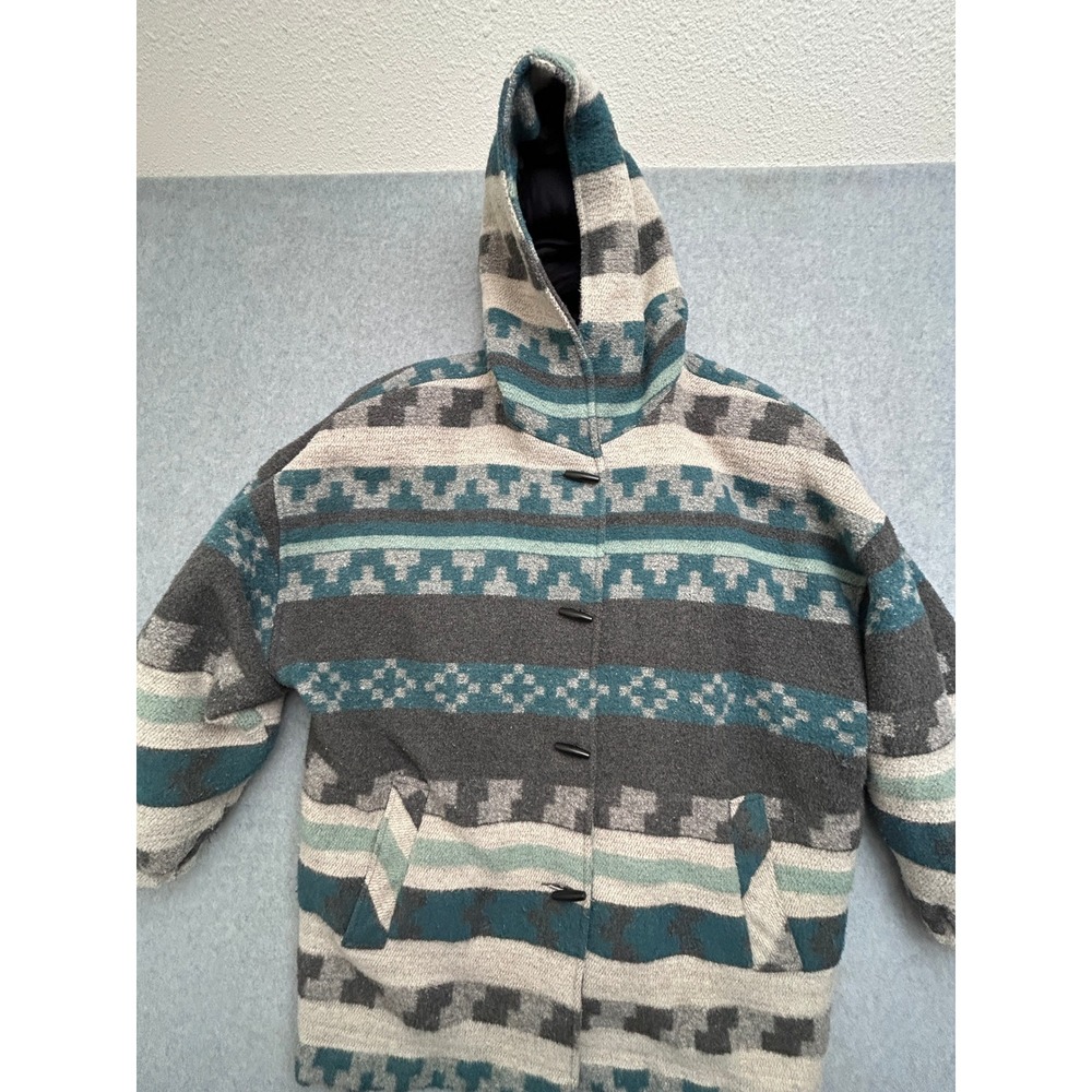 Vintage New York Girl Hooded Wool Blend Southwestern Geometric Toggle Jacket 24